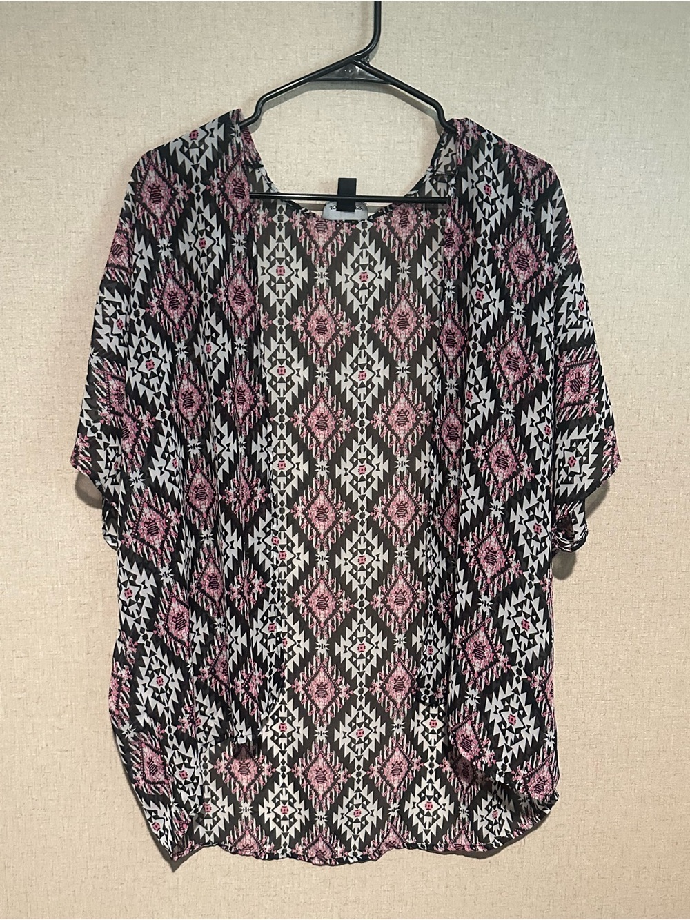 Joe Boxer Large Black & Pink Geometric Open Kimono